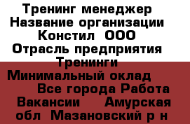 Тренинг менеджер › Название организации ­ Констил, ООО › Отрасль предприятия ­ Тренинги › Минимальный оклад ­ 38 000 - Все города Работа » Вакансии   . Амурская обл.,Мазановский р-н